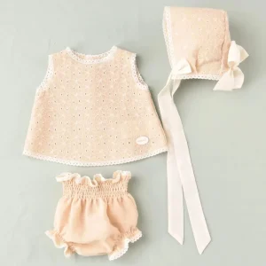 Conjunto vestido y capota beige recién nacido | Cocote by Charanga