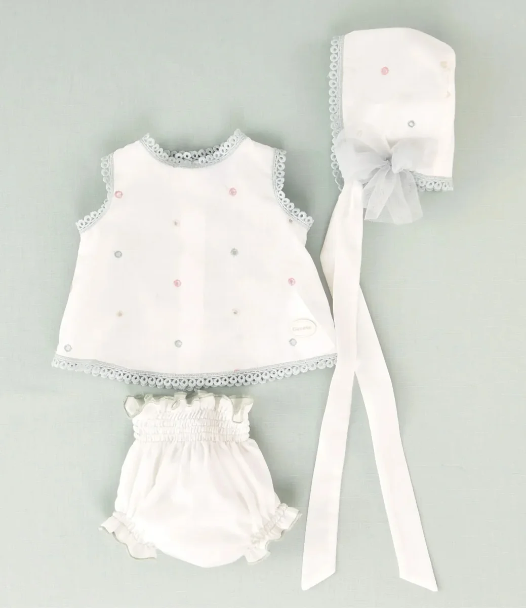 Conjunto de vestido. braguita y capota verde agua recién nacido | Cocote by Charanga - Imagen 2