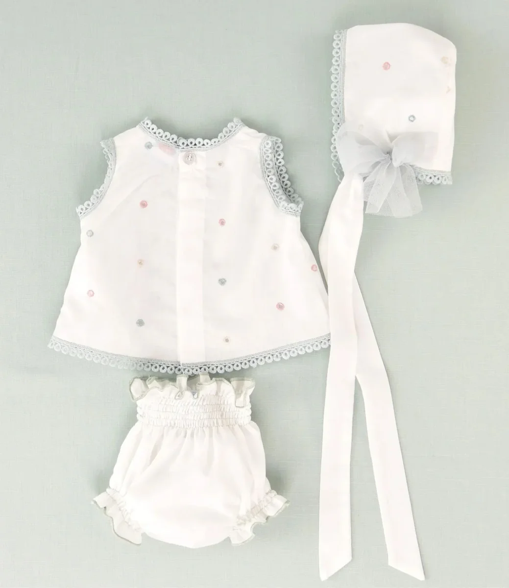 Conjunto de vestido. braguita y capota verde agua recién nacido | Cocote by Charanga - Imagen 3