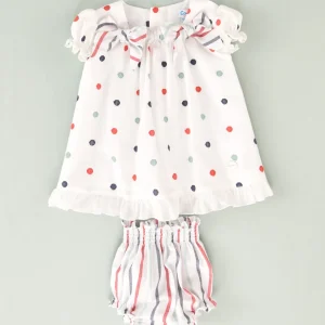 Conjunto vestido y braguita de topos de colores bebé niña