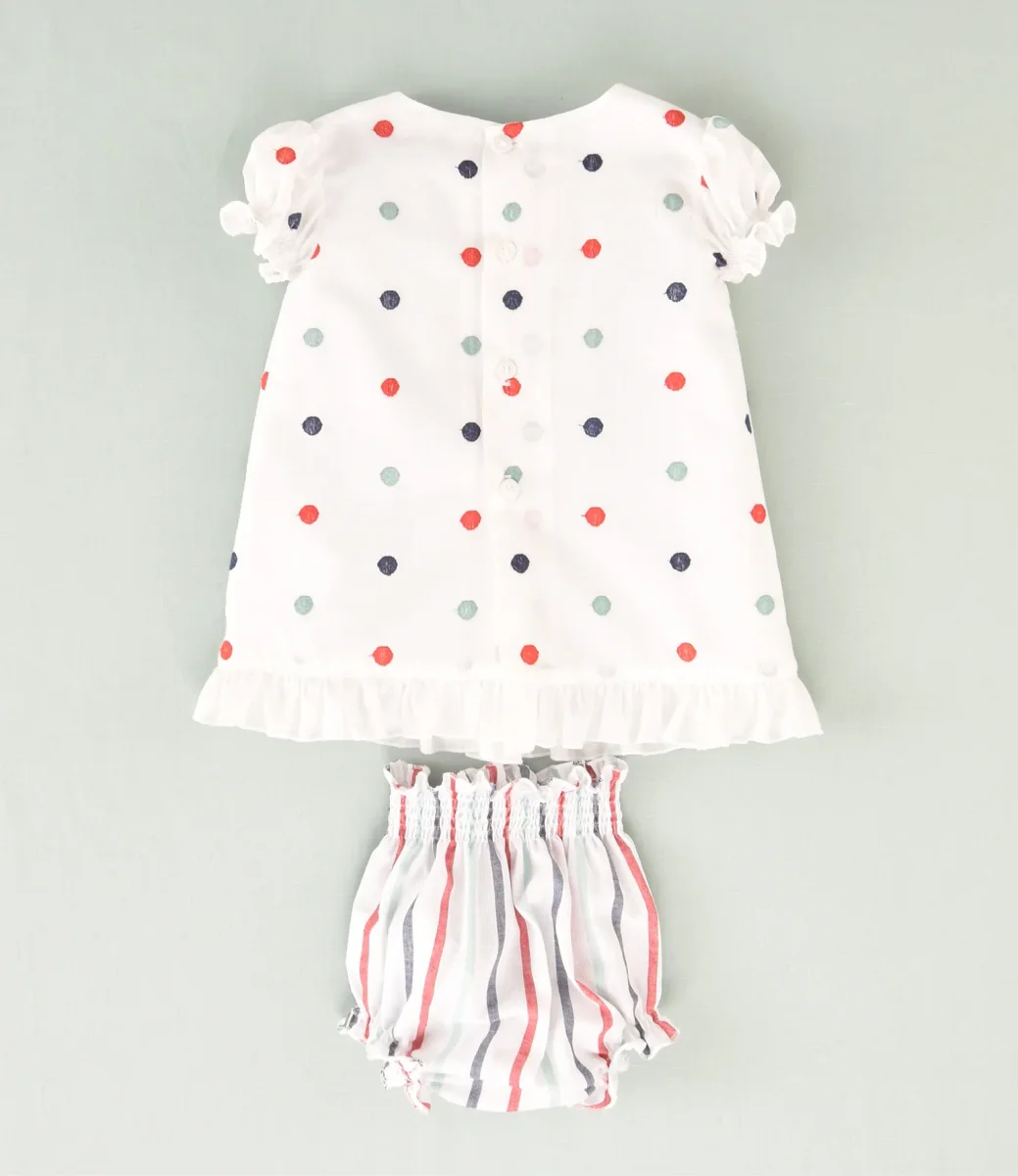 Conjunto vestido y braguita de topos de colores bebé niña - Imagen 3