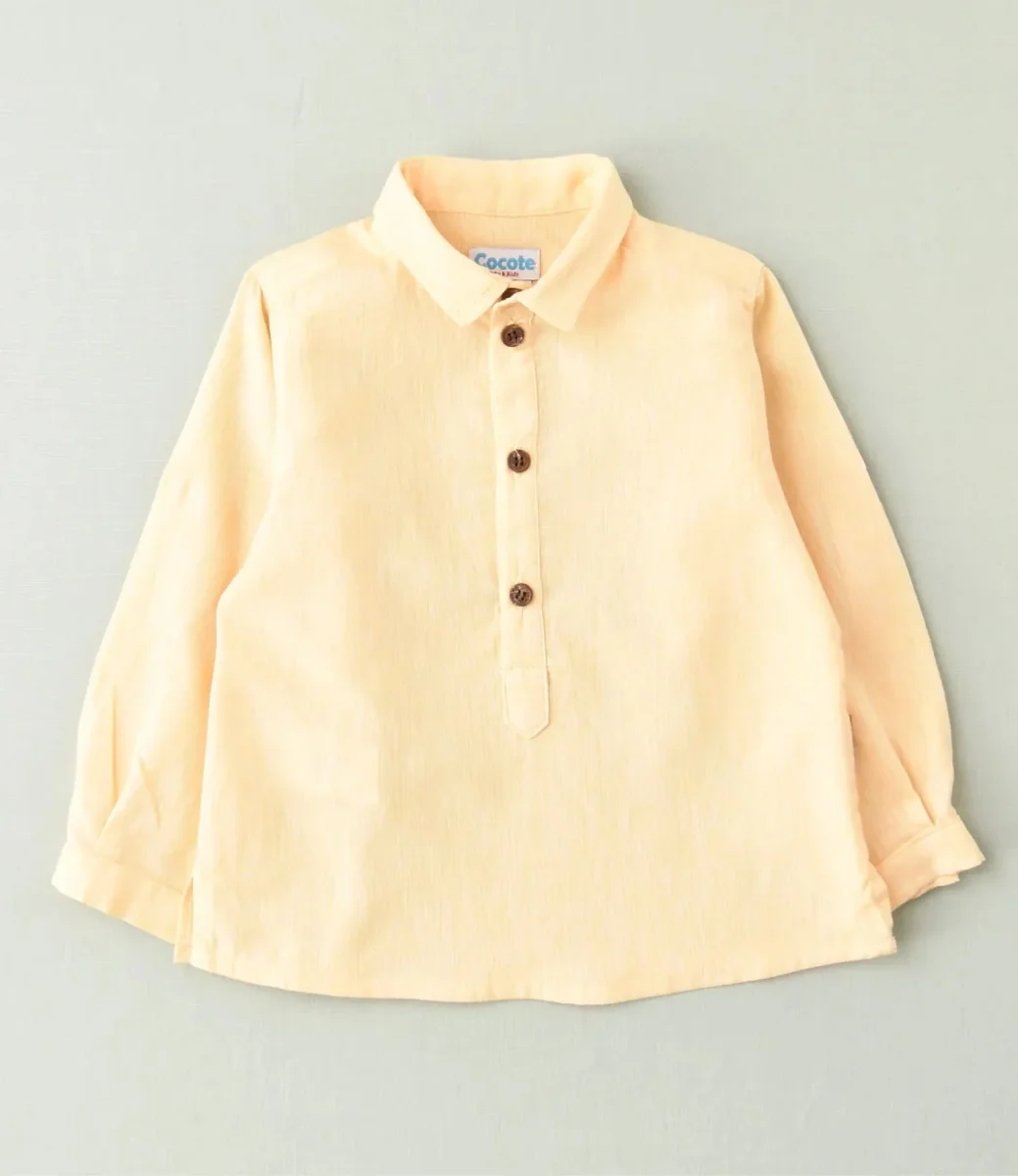 Camisa niño lino amarilla - Imagen 2