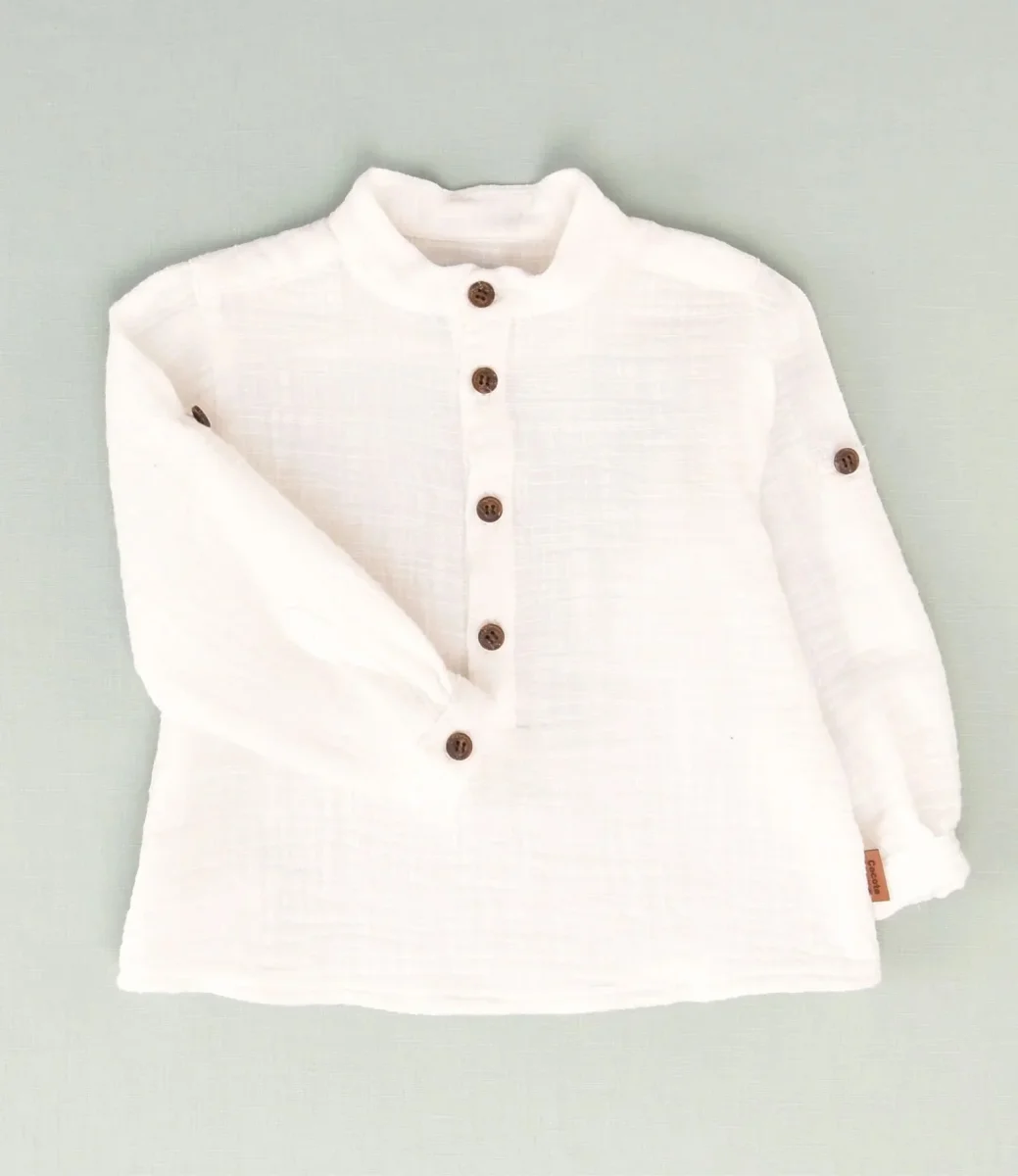 Camisa blanca niño cuello mao blanca - Imagen 2