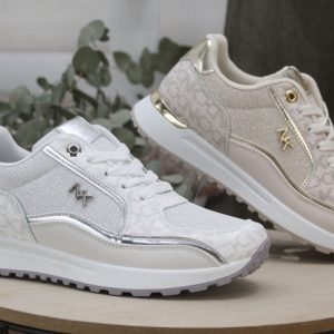 Sneakers combinada en poli piel y glitter,ref412