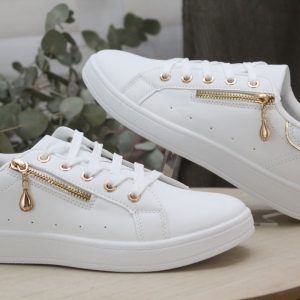 Sneakers en suave poli piel con piso basico y adorno cremallera,ref984