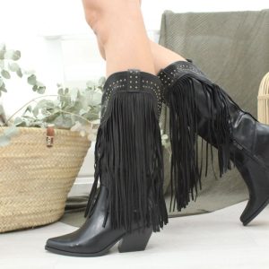 Bota estilo cowboy con flecos y tacón de 7cm,ref9258