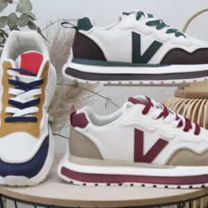Sneakers en suave poli piel combinada con doble piso