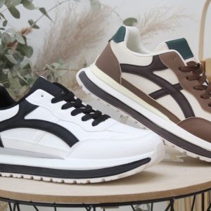 Sneakers para hombre en poli piel combinada con doble piso