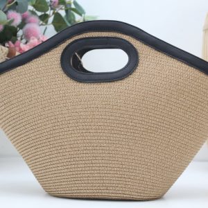 Cesta rafia con detalles en poli piel,ref0024