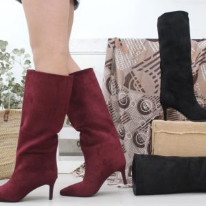 Bota alta en suave antelina con tacón de 7cm,ref852