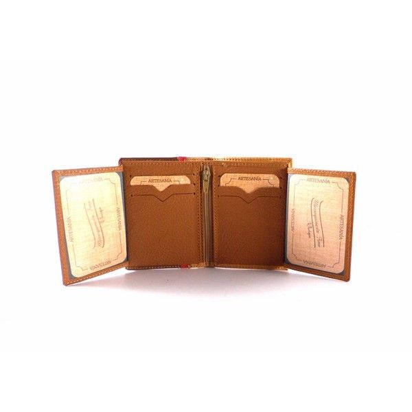 Billetera en piel Nilo con cremallera en color camel para hombre - Imagen 5