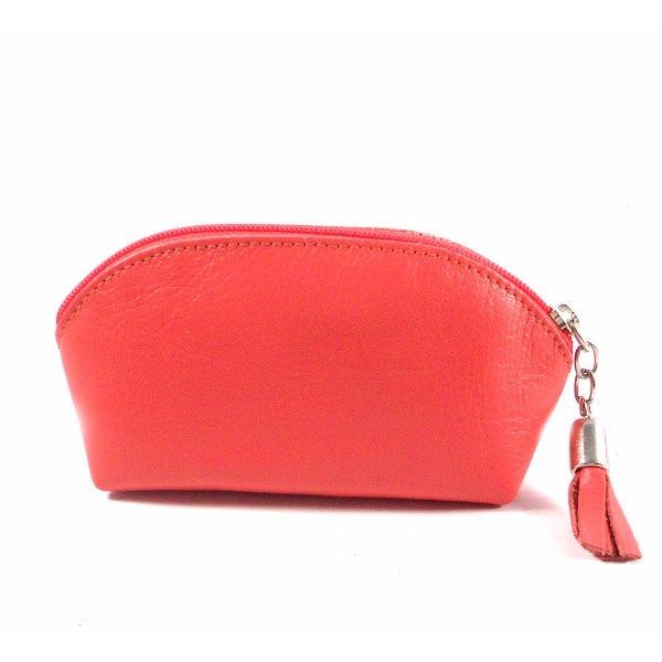 Monedero para mujer piel cremallera beis o coral - Imagen 4
