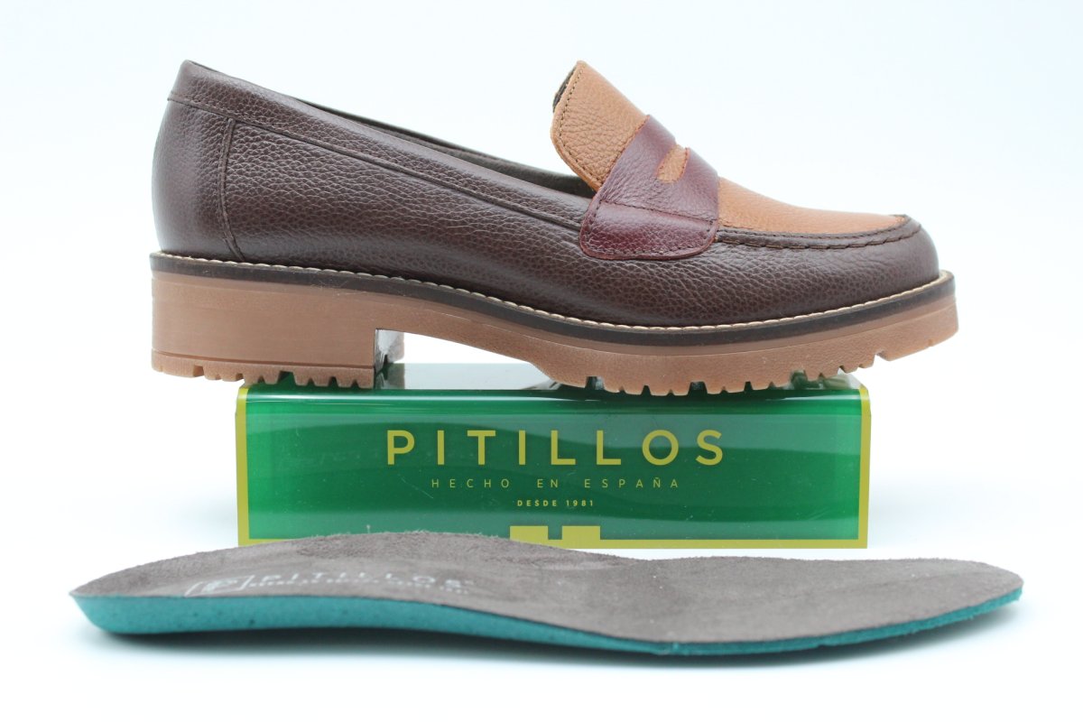 Zapato pitillos todo en piel combinado en marron-cuero y burdeos,top ventas,ref11564 - Imagen 3