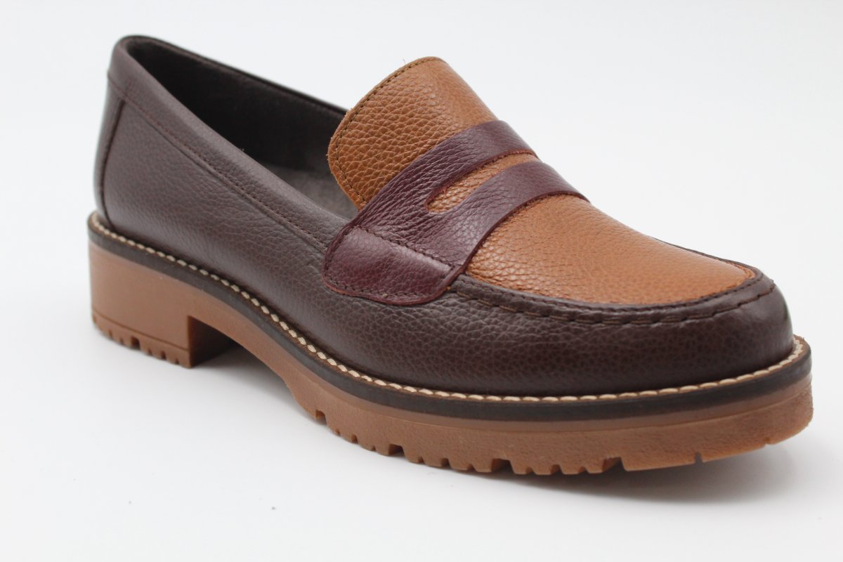 Zapato pitillos todo en piel combinado en marron-cuero y burdeos,top ventas,ref11564 - Imagen 5