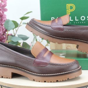 Zapato pitillos todo en piel combinado en marron-cuero y burdeos,top ventas,ref11564