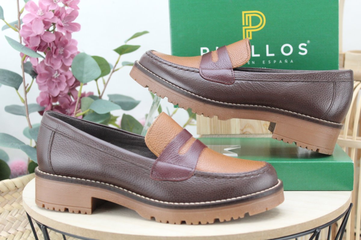 Zapato pitillos todo en piel combinado en marron-cuero y burdeos,top ventas,ref11564 - Imagen 2
