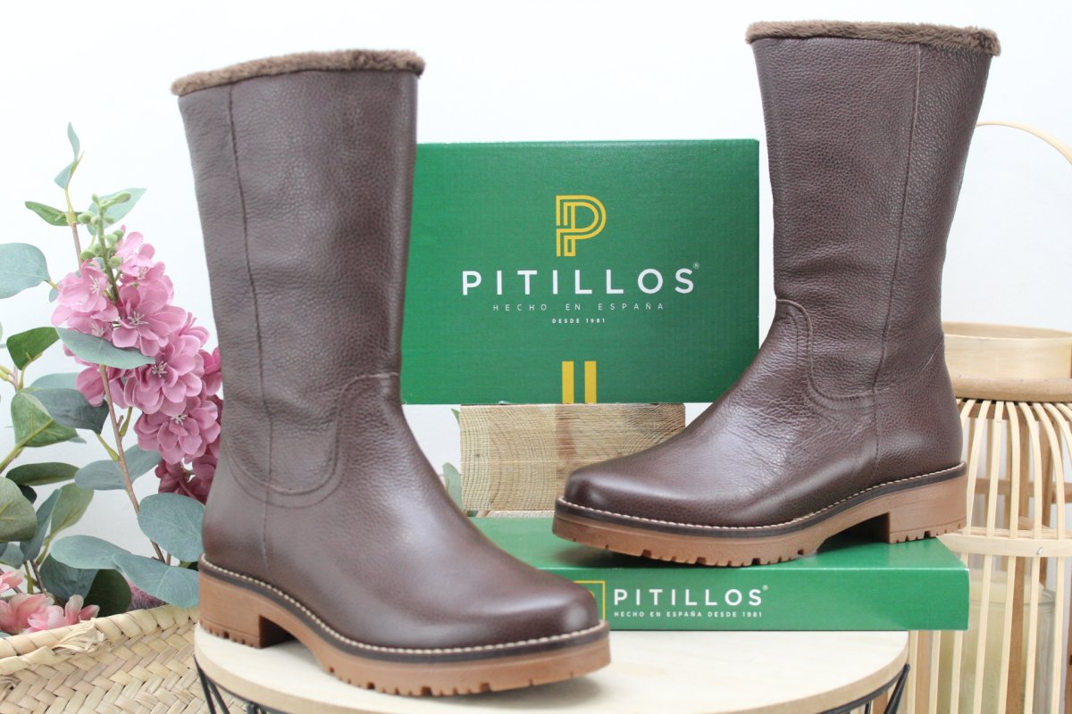 Bota Pitillos de 1/2 caña toda en piel con forro de pelo,ref11568
