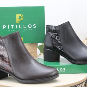 Botín Pitillos todo en piel con tacón y piso de goma,ref11624