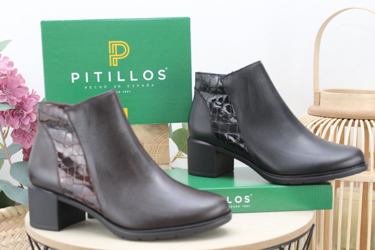 Botín Pitillos todo en piel con tacón y piso de goma,ref11624