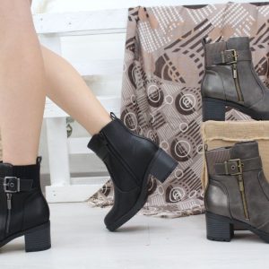 Botin en poli piel con cremallera y tacón de 6cm,ref131