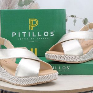 Sandalia Pitillos toda piel con cuña de rafia,ref11265