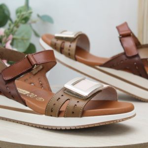 Sandalia Nacional toda en piel y planta de gel con velcro,ref14630