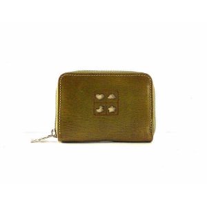 Monedero piel cremallera con grabados en color verde cuero o rojo