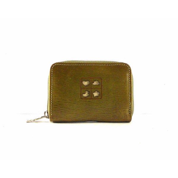 Monedero piel cremallera con grabados en color verde cuero o rojo - Imagen 2
