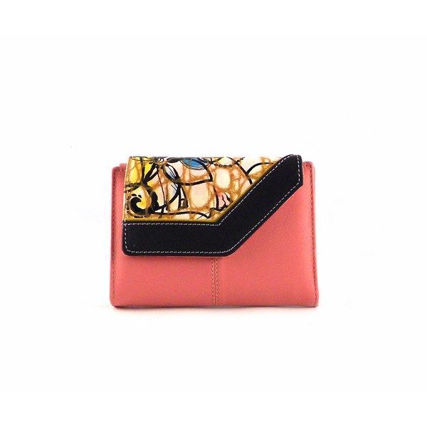 Billetera de mujer en piel pequeña estilo vintage rosa combinada - Imagen 2