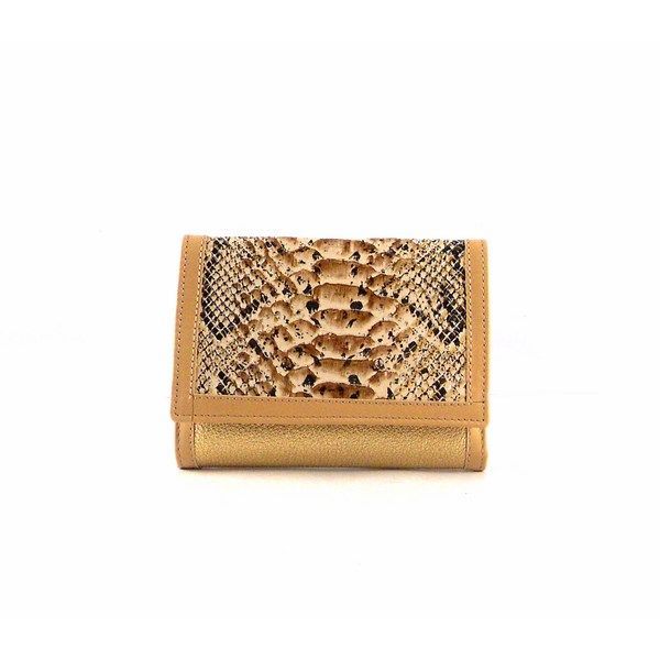 Billetera de mujer pequeña con solapa en piel en oro glitter con serpiente print - Imagen 2