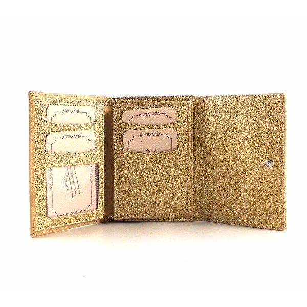 Billetera de mujer pequeña con solapa en piel en oro glitter con serpiente print - Imagen 4