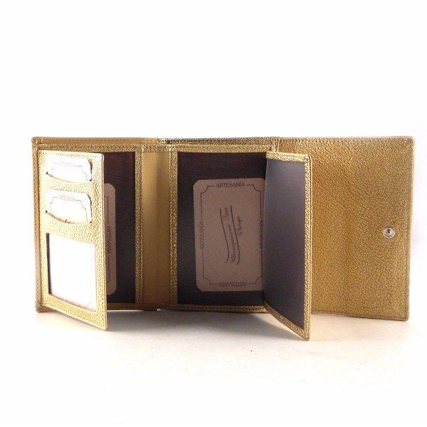 Billetera de mujer pequeña con solapa en piel en oro glitter con serpiente print - Imagen 5