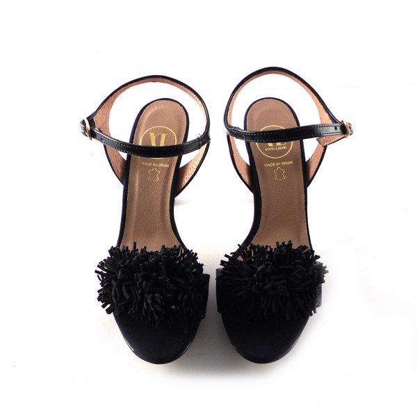 Sandalias pompones Vitti Love en piel color azul marino con pulsera al tobillo - Imagen 4