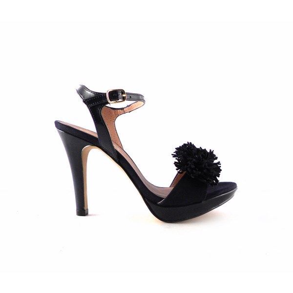 Sandalias pompones Vitti Love en piel color azul marino con pulsera al tobillo - Imagen 6