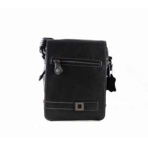 Bandolera de hombre pequeña Matties Bags con solapa en color negro