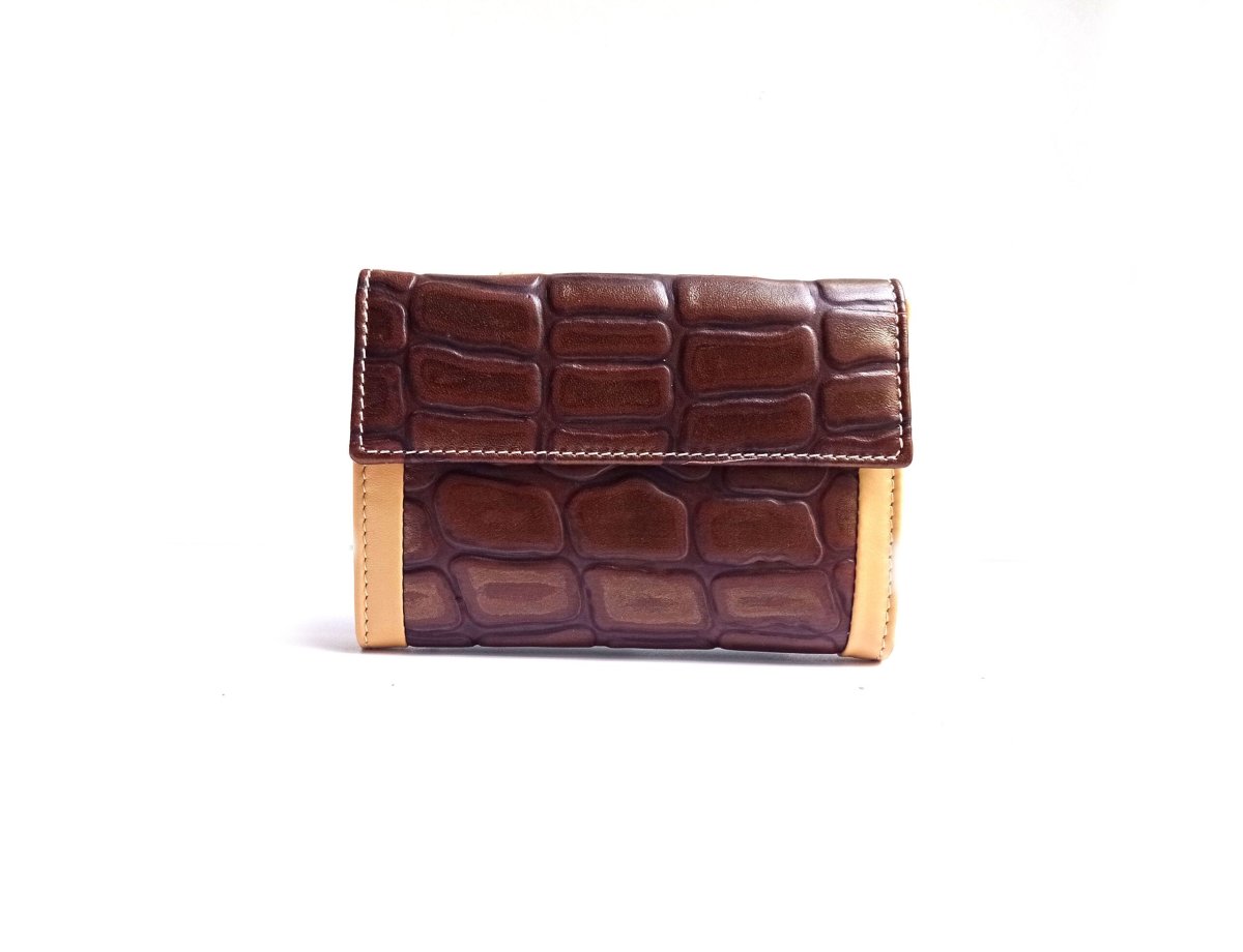Cartera de piel mujer pequeña NILO coco print marrón brillo - Imagen 5