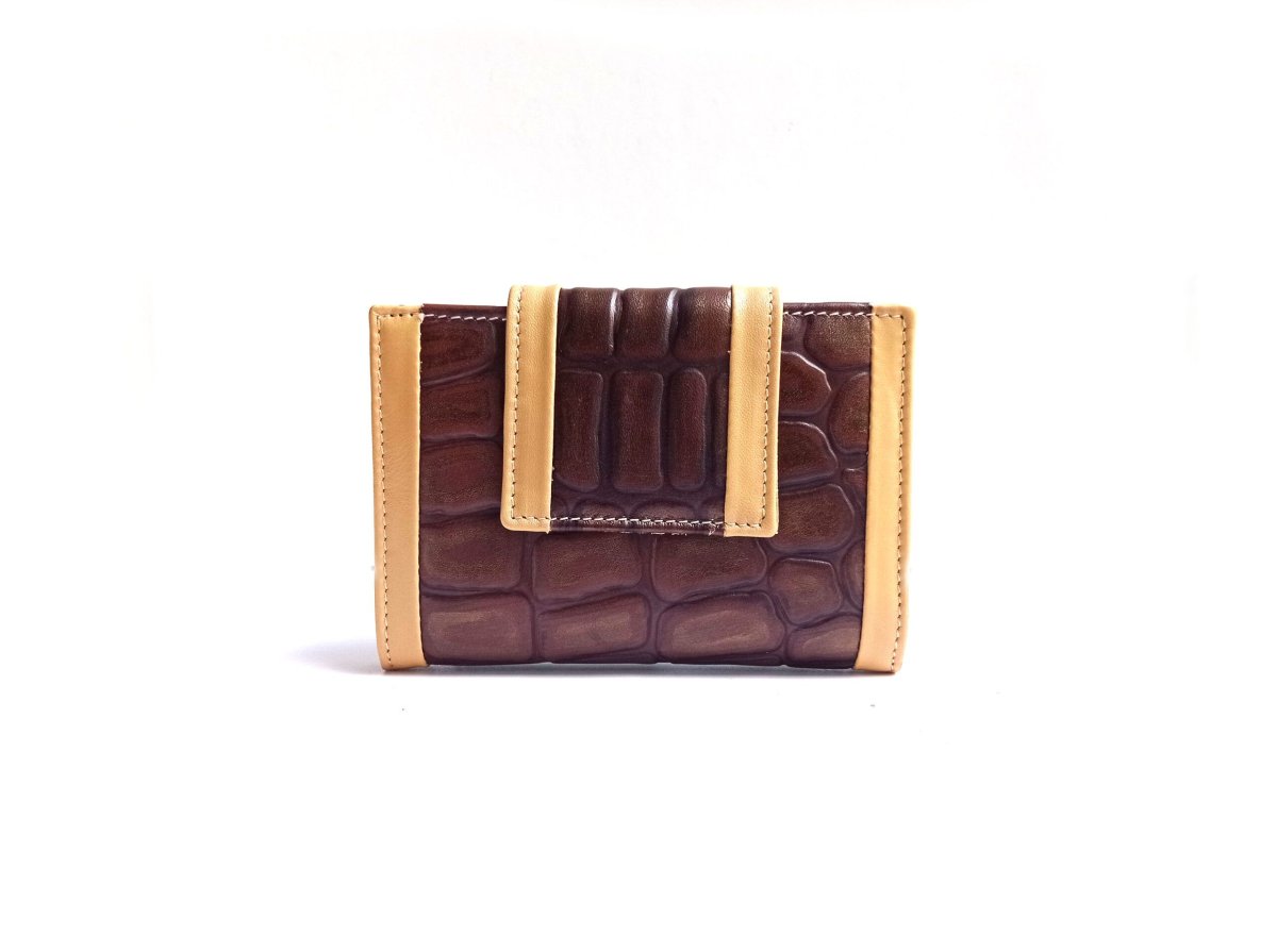 Cartera de piel mujer pequeña NILO coco print marrón brillo - Imagen 2