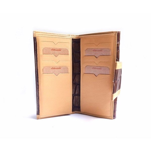 Cartera de piel mujer grande NILO coco print marrón brillo - Imagen 4