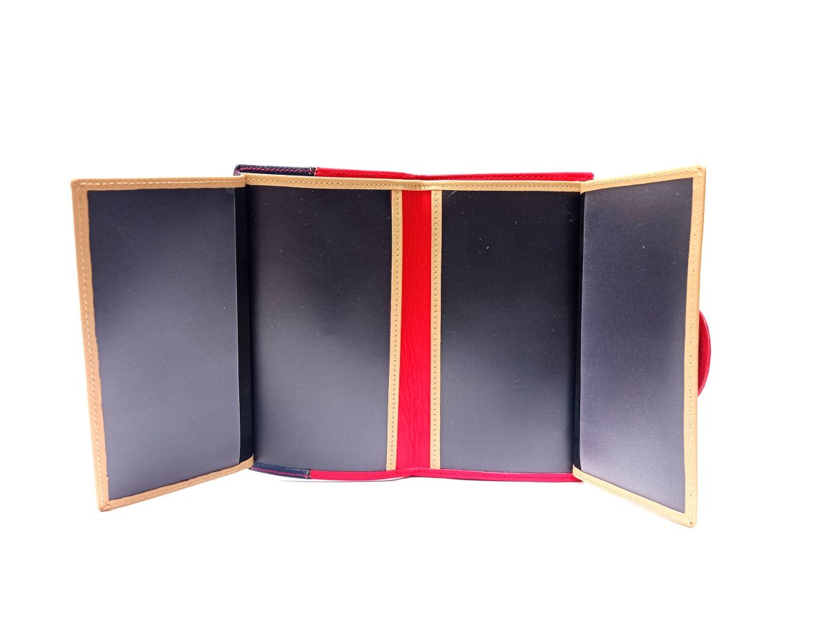 Cartera billetero grande para mujer en piel auténtica rojo y marino combinado - Imagen 3