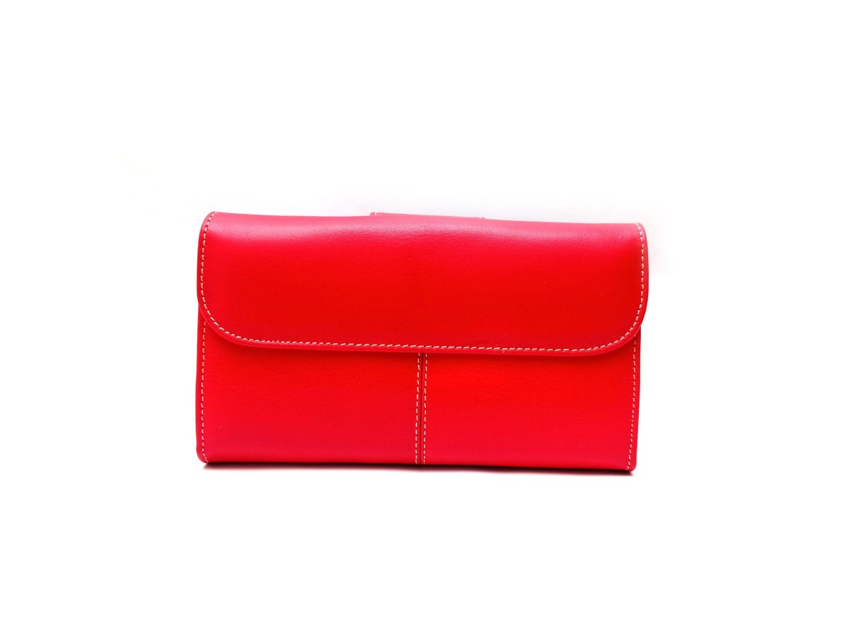 Cartera billetero grande para mujer en piel auténtica rojo y marino combinado - Imagen 5