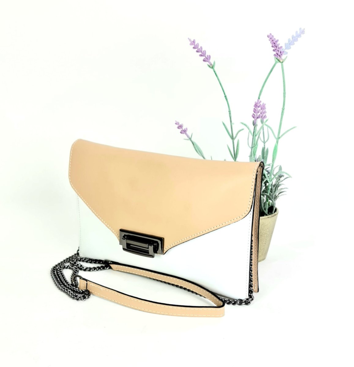 Bandolera de Piel Italiana con Solapa de Broche y 2 Compartimentos para Mujer - Imagen 4