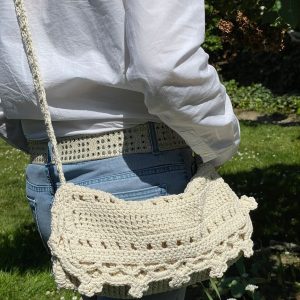 Bolso Bandolera de Algodón Tipo Ganchillo con Asa Larga y Diseño Original para Mujer