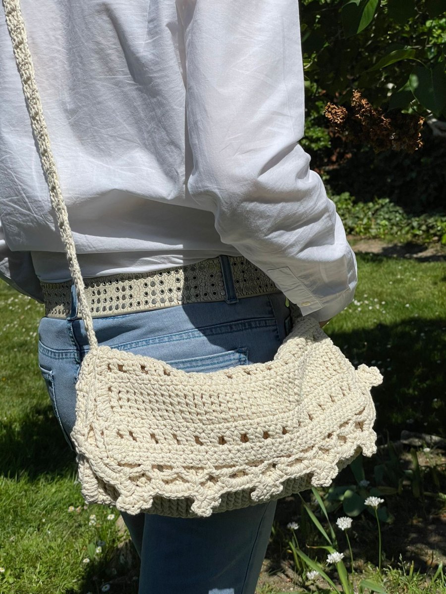 Bolso Bandolera de Algodón Tipo Ganchillo con Asa Larga y Diseño Original para Mujer