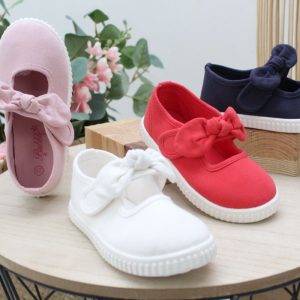 Merceditas Barefoot de lona con velcro y adorno lazo,ref1689