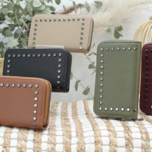 Monedero-tarjetero con cremallera y detalles de tachas,ref37373