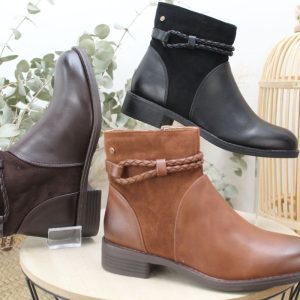 Botin plano combinado en antelina y poli piel