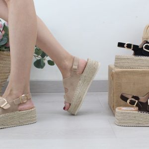 Sandalia con cuña de yute en suave antelina,ref115