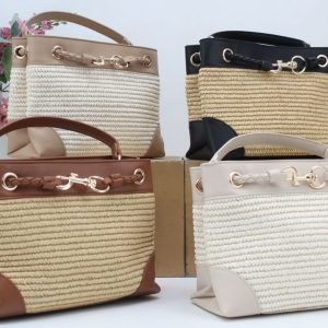 Bolso-Bandolera combinado en rafia y poli piel,ref73806