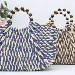 Cesta de rafia combinada con asa de bolas,ref3607