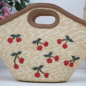 Cesta rafia con grabado de cerezas,ref3584